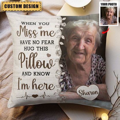 Personalized Photo Pillow: 'Hug This & Know I'm Here' Sentimental Gift