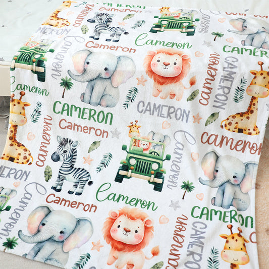 Personalized Custom Safari Animal Name Blanket