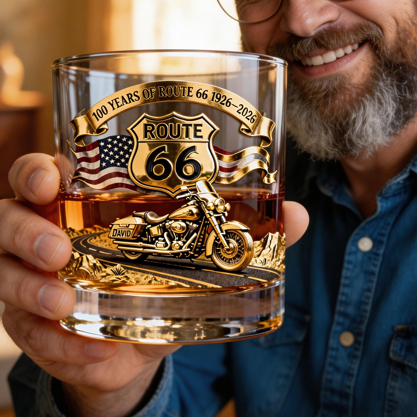 "Route 66 Centennial" Personalized Whisky Glass - Gifts For Bikers