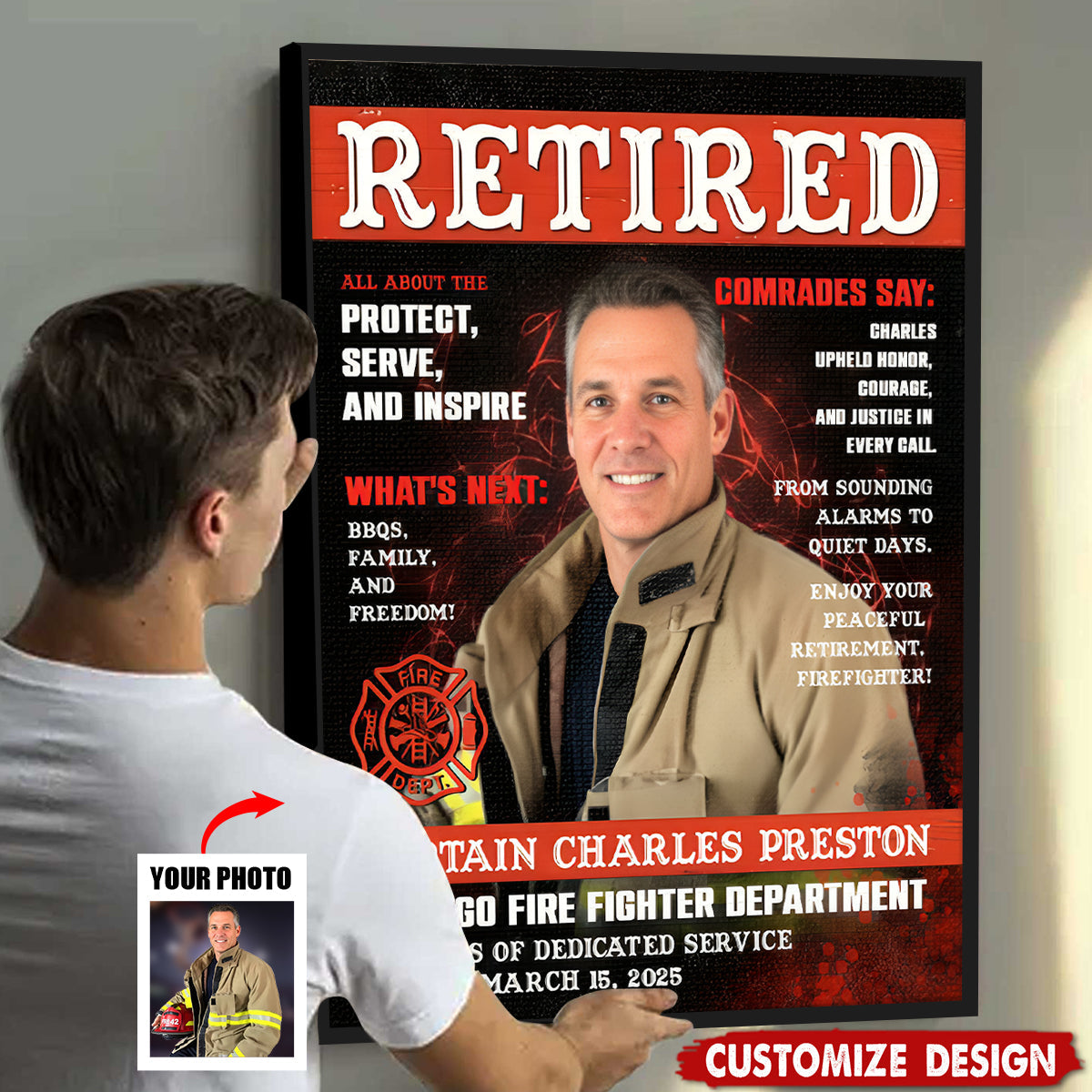 Personalized Firefighter Magazine Cover Poster / Canvas - Custom Gift for Fireman