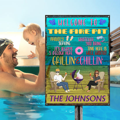 Poolside Proudly Serving Whatever You Bring Husband Wife Couple - Pool Sign - Personalized Custom Classic Metal Signs