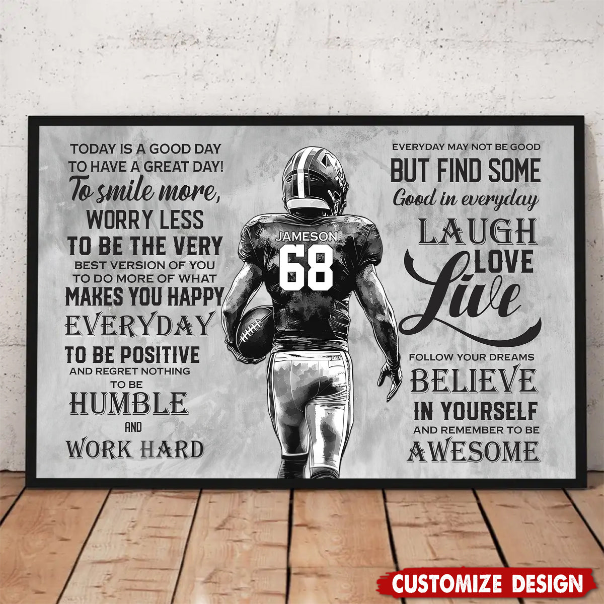 Today Is A Good Day - Personalized Motivational Football Boy Poster / Canvas