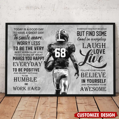 Today Is A Good Day - Personalized Motivational Football Boy Poster / Canvas