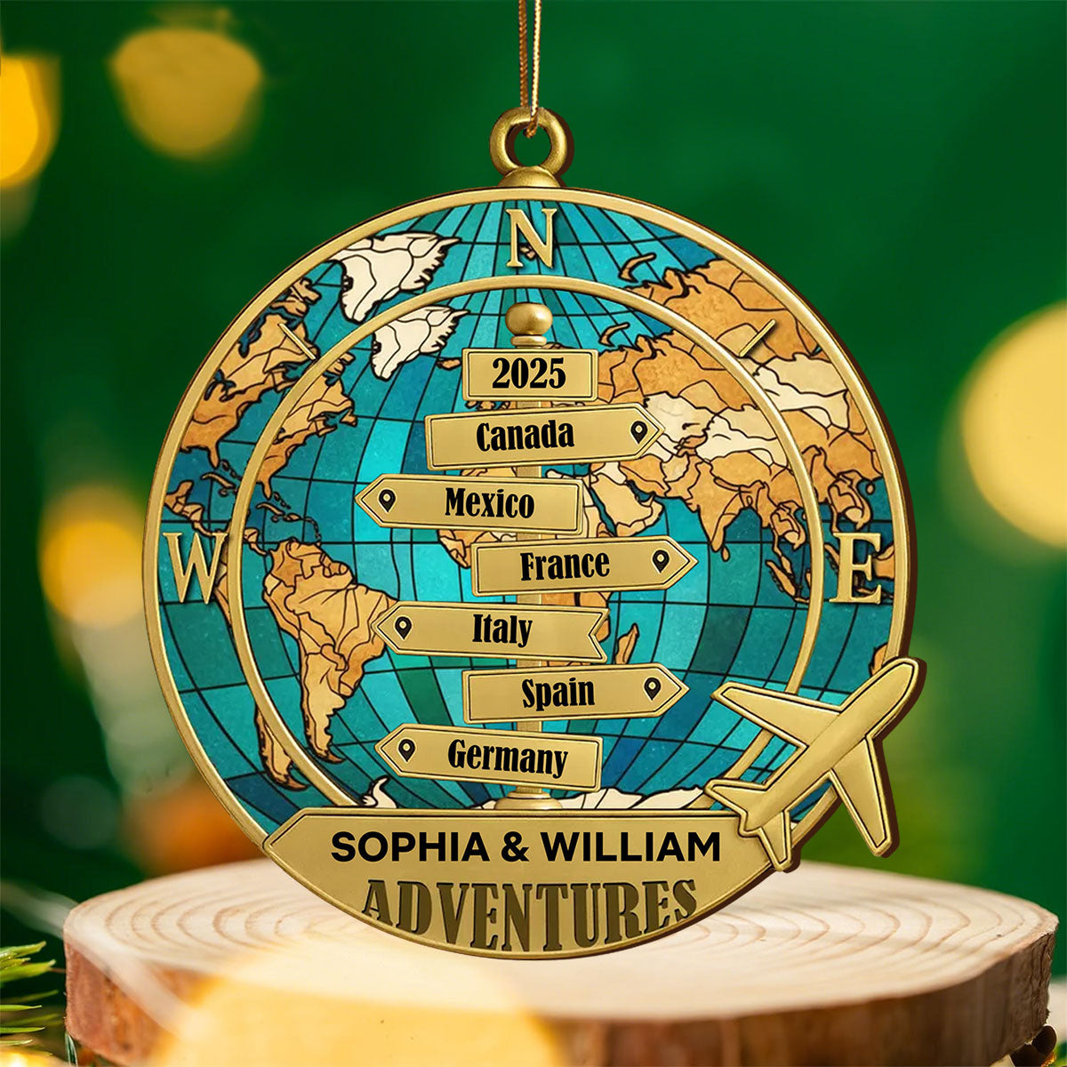 Personalized Year-Round Adventure Ornament - Custom Keepsake with 1-10 Destinations & Year