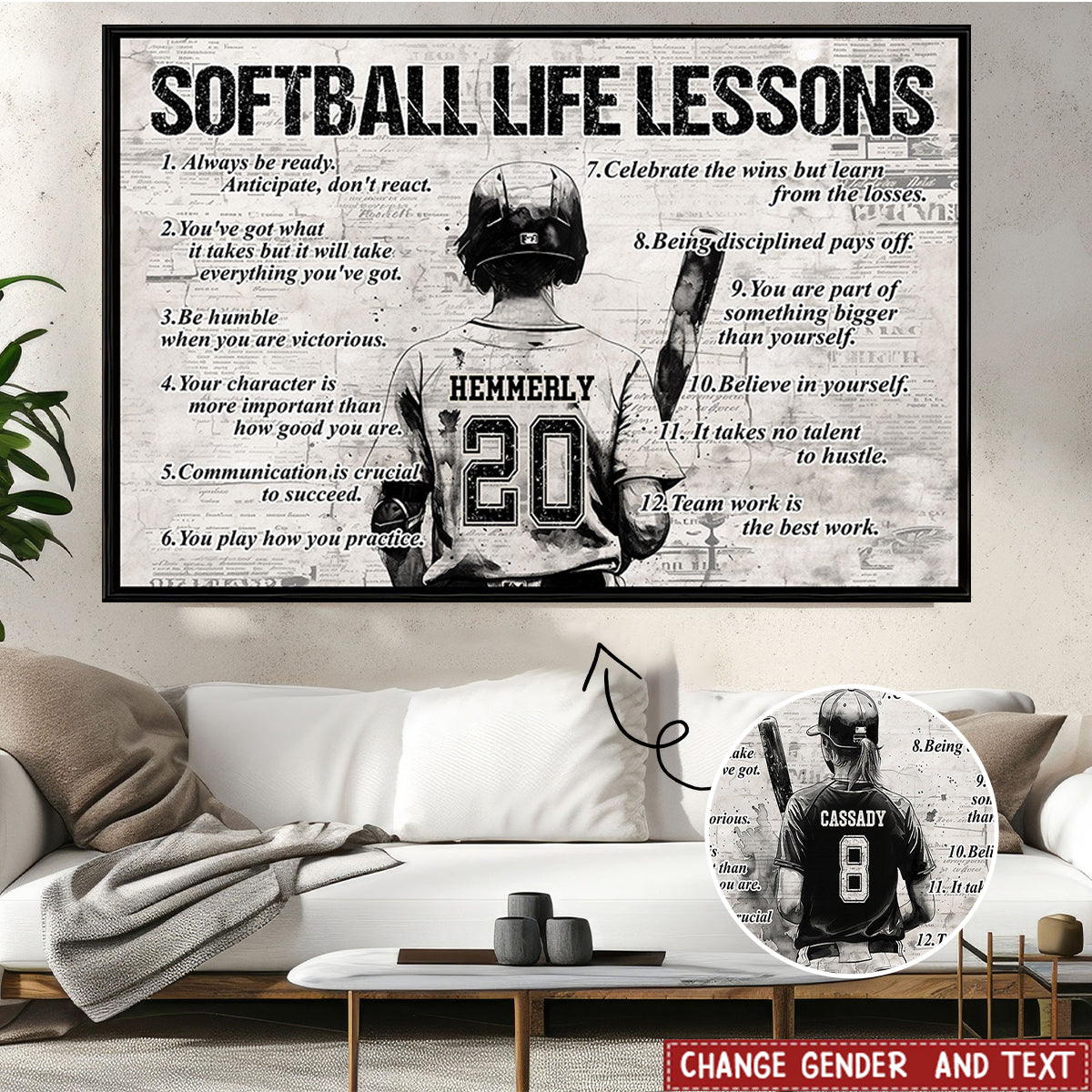 Personalized Softball Life Lessons Poster / Canvas - Custom Gift For Softball Lovers