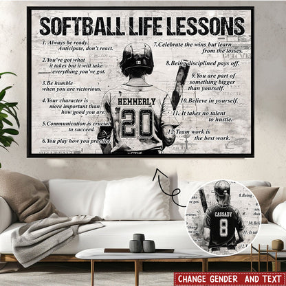 Personalized Softball Life Lessons Poster / Canvas - Custom Gift For Softball Lovers