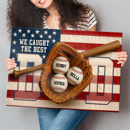 Custom We Caught the Best Dad baseball canvas print with personalized names on baseballs for Father's Day gift image 8