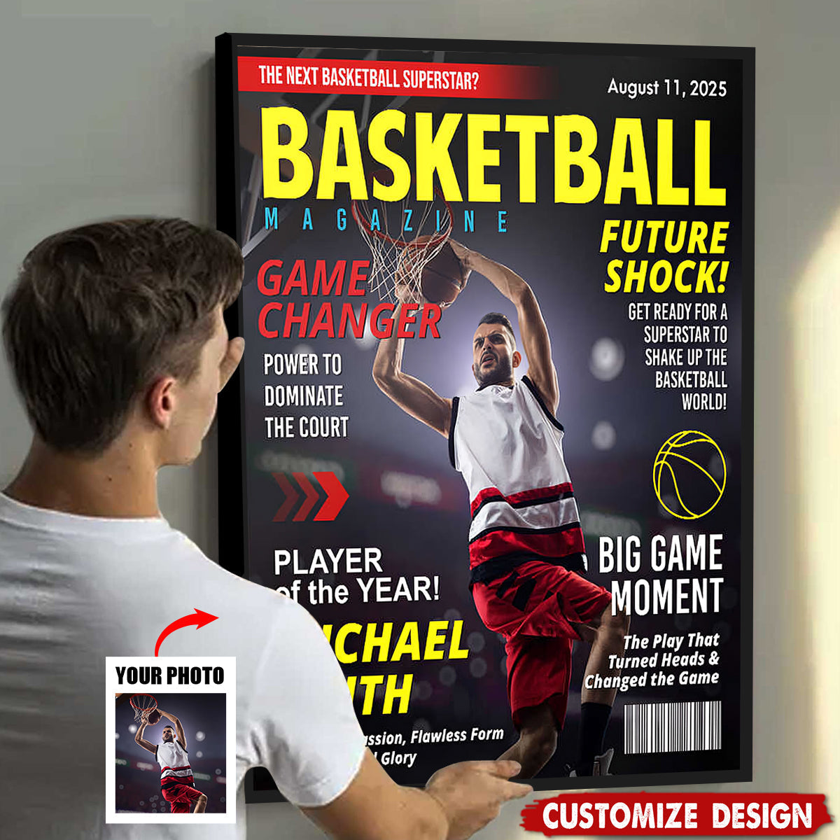 Personalized Basketball Magazine Cover Poster / Canvas - Custom Basketball Lovers Gift