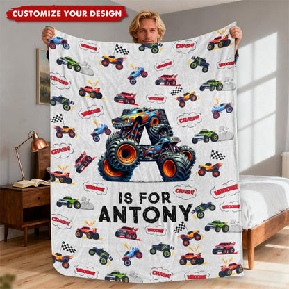 Monster Truck Astronaut Letter - Personalized Custom Kid Blanket