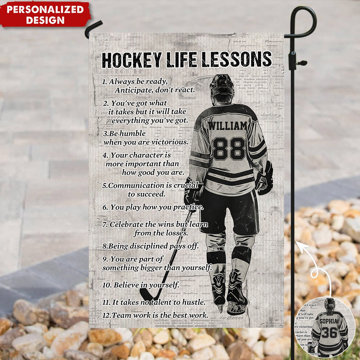 Personalized Hockey Garden Flag personalization view for Daughter/Granddaughter