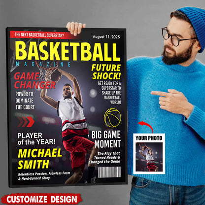 Personalized Basketball Magazine Cover Poster / Canvas - Custom Basketball Lovers Gift