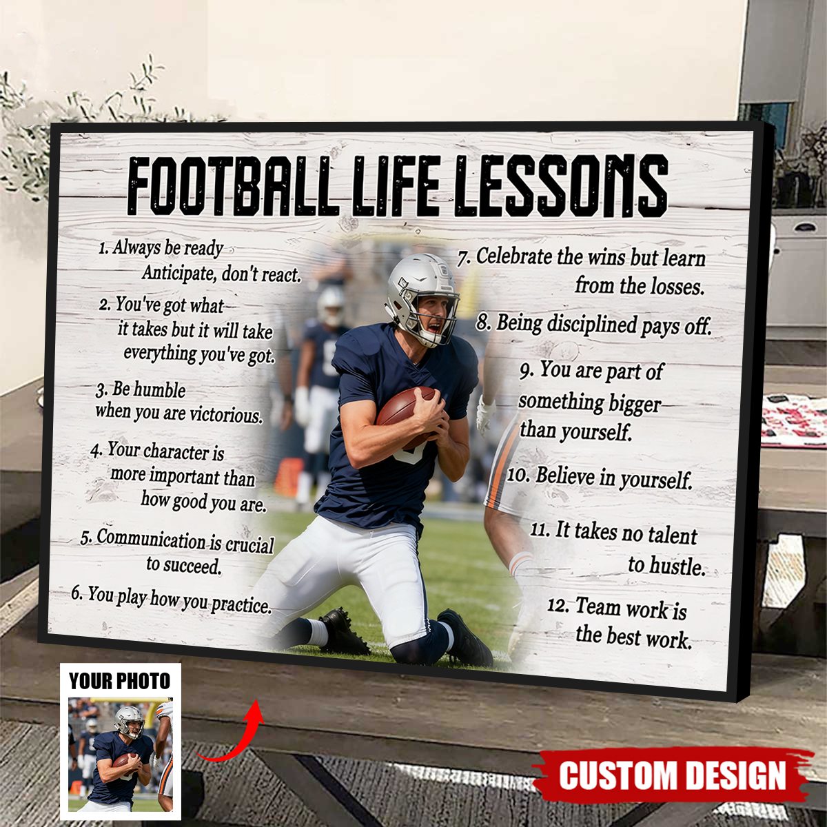 Personalized Custom Photo Football Life Lessons Poster / Canvas - Custom Gift For Football Lover