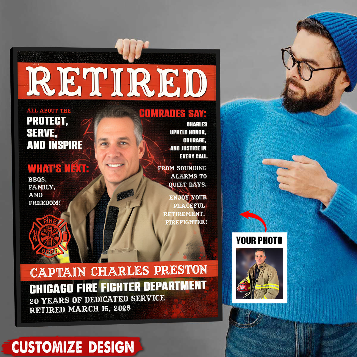 Personalized Firefighter Magazine Cover Poster / Canvas - Custom Gift for Fireman