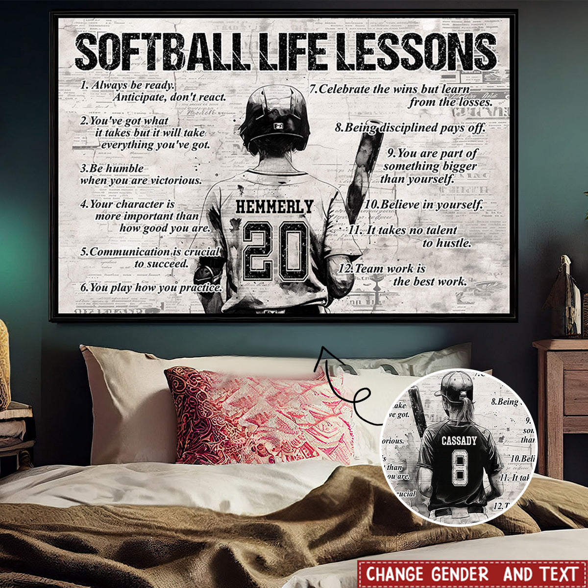 Personalized Softball Life Lessons Poster / Canvas - Custom Gift For Softball Lovers