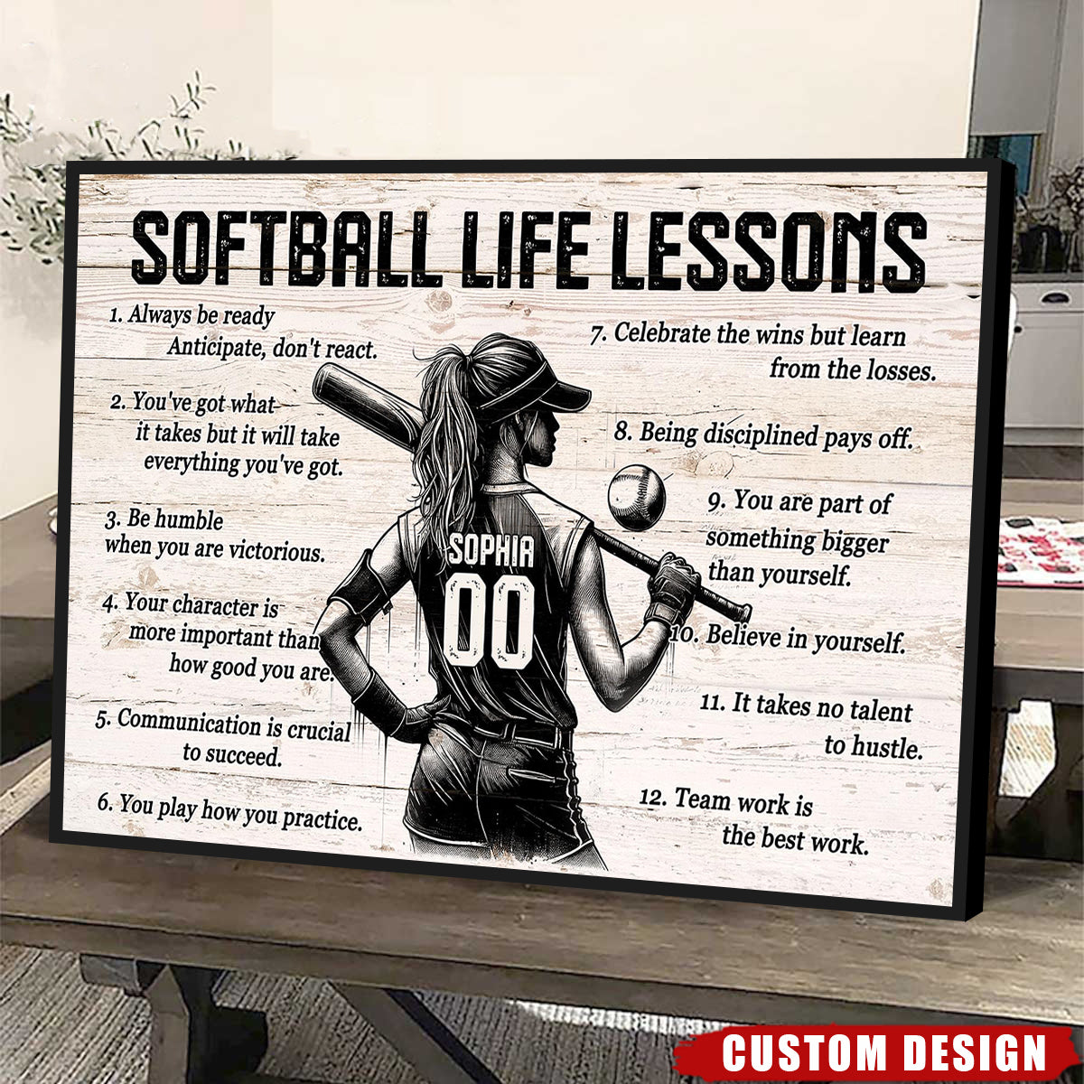 Personalized Custom Softball Life Lessons Canvas / Poster - Custom Motivational Softball Gift For Women Softball Players