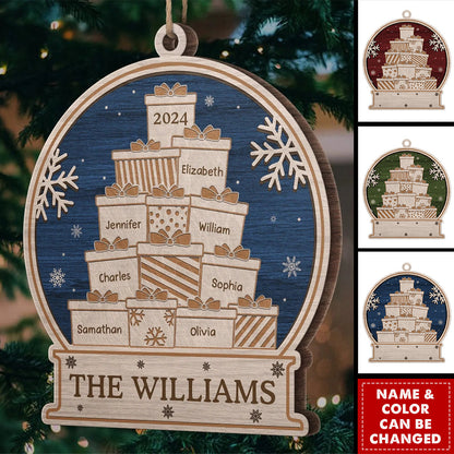 Personalized Family Name Gift Stack Wooden Ornament - Custom Christmas Keepsake for Family