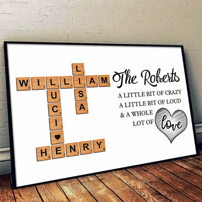 Our Family, A Whole Lot Of Love - Personalized Customized Crossword Canvas / Poster