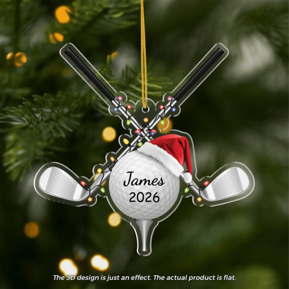 Personalized Golf Christmas Ornament - Custom Name & Year Acrylic Holiday Keepsake for Golfers