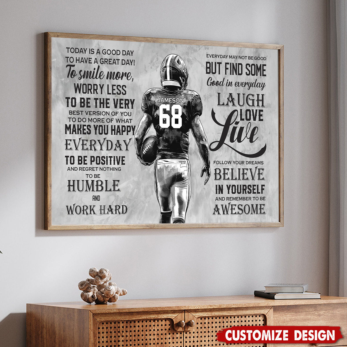 Today Is A Good Day - Personalized Motivational Football Boy Poster / Canvas
