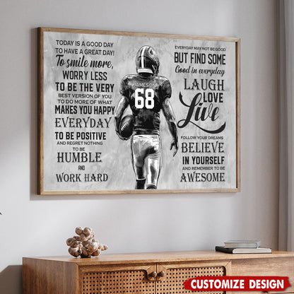 Today Is A Good Day - Personalized Motivational Football Boy Poster / Canvas