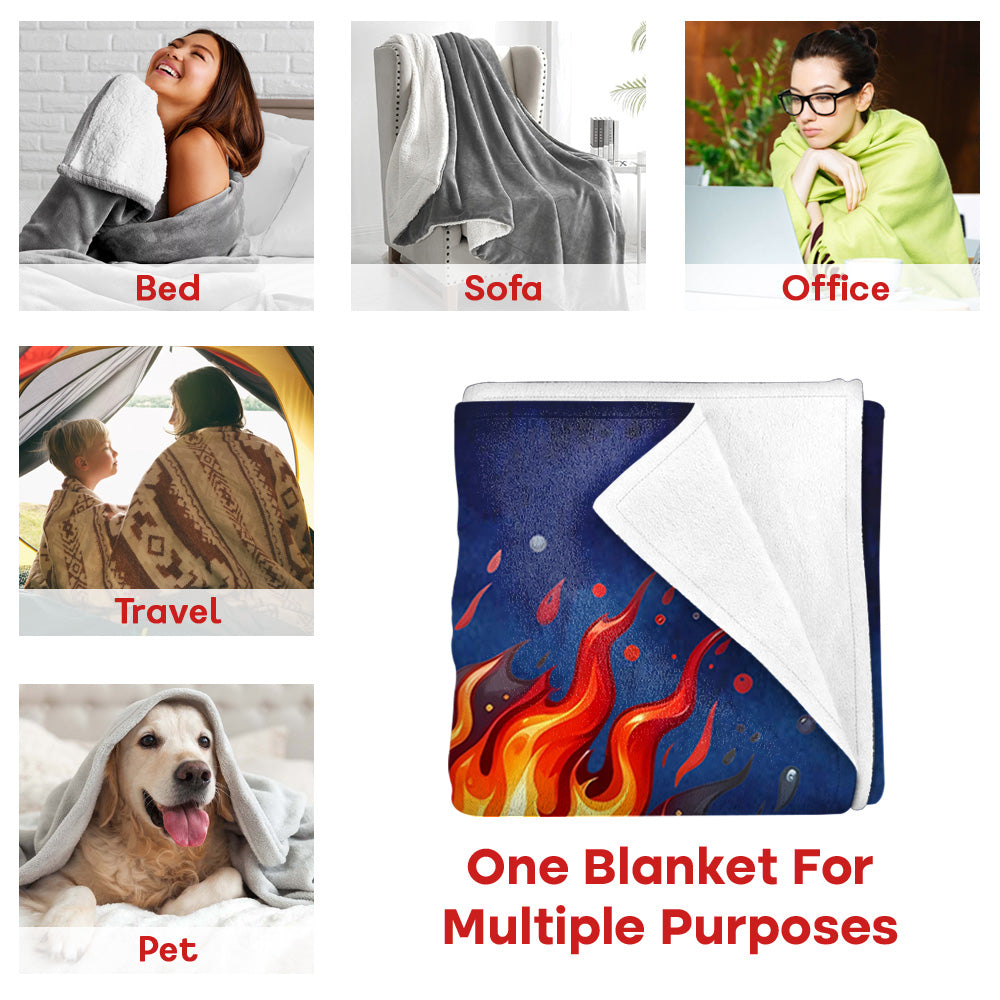 Personalized Flaming Basketball Throw Blanket - Custom Name & Number Gift for Fans