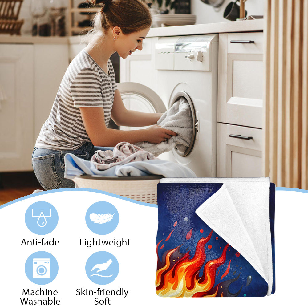 Personalized Flaming Basketball Throw Blanket - Custom Name & Number Gift for Fans