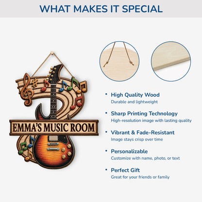 Guitar Music Room Wood Sign - Personalized Studio Wall Decor for Musician