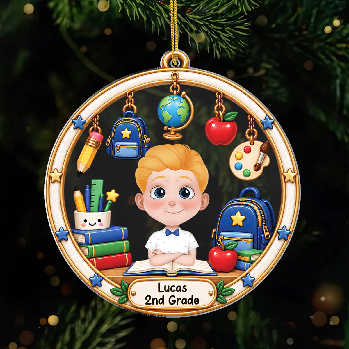 Custom School Kid Acrylic Ornament - Personalized Back to School Keepsake Gift for Kids