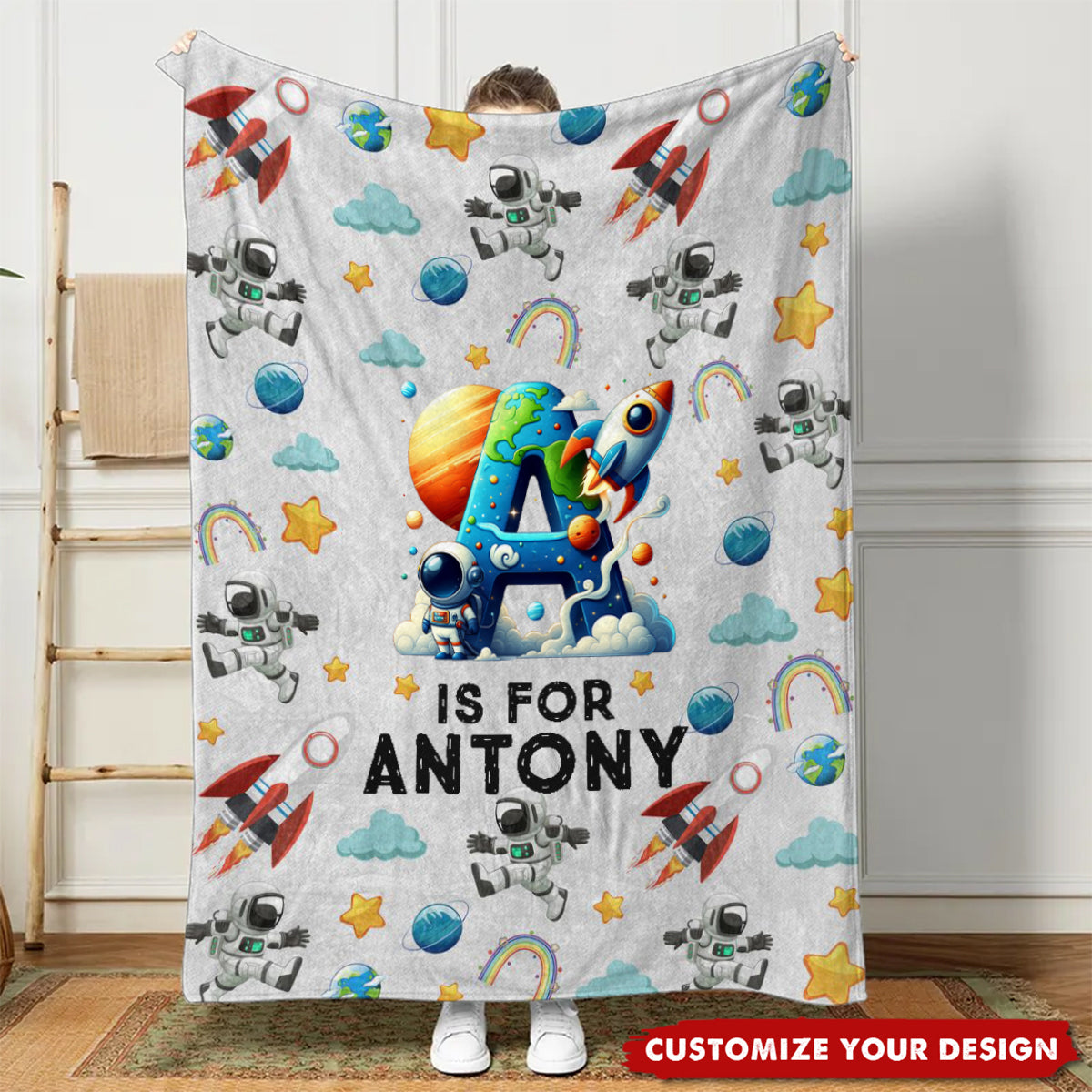 Monster Truck Astronaut Letter - Personalized Custom Kid Blanket