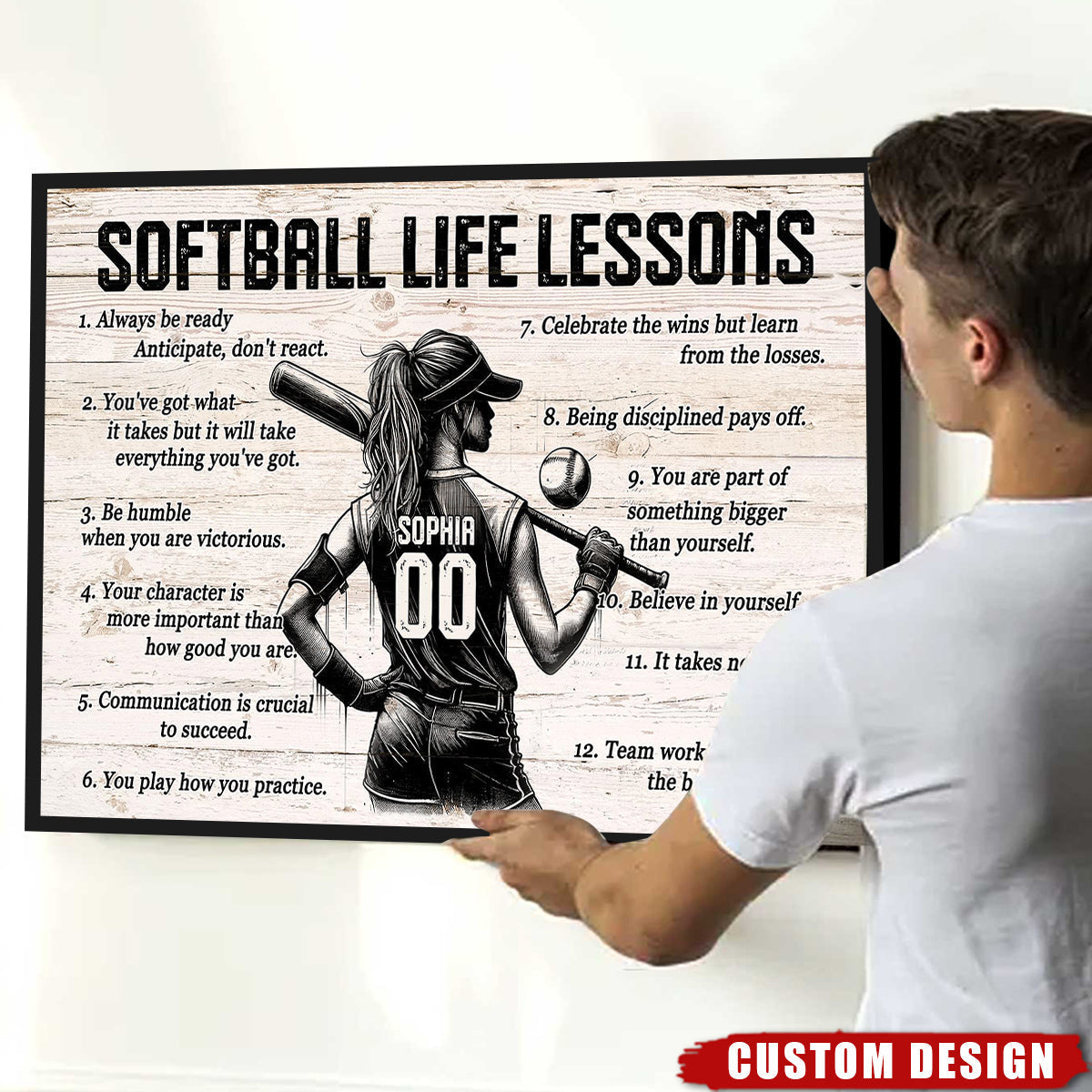 Personalized Custom Softball Life Lessons Canvas / Poster - Custom Motivational Softball Gift For Women Softball Players