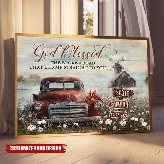 God Blessed The Broken Road Truck And Farmhouse - Personalized Canvas / Poster