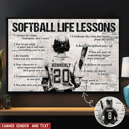 Personalized Softball Life Lessons Poster / Canvas - Custom Gift For Softball Lovers