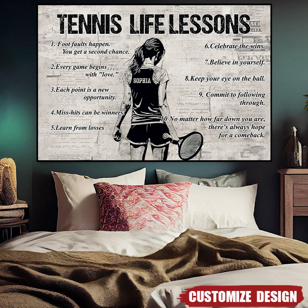 Personalized Tennis Life Lessons Poster / Canvas - Custom Gift For Tennis Lovers