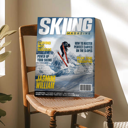 Custom Skiing Magazine Cover for Son/Grandson with personalized design details for meaningful gifting image 7