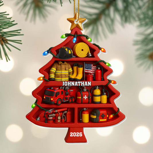 Custom Firefighter Gear Christmas Tree Acrylic Ornament - Personalized First Responder Gift