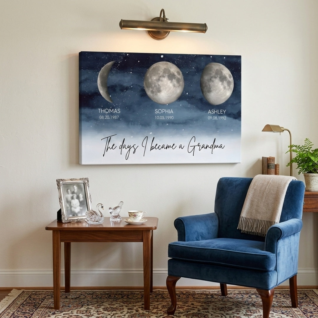 “The Day I Became A Grandma / Mom” - Personalized Starry Night Moon Phase Poster / Canvas
