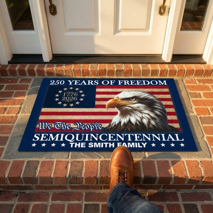250 Years of Freedom Semiquincentennial - Personalized Eagle American Flag Doormat