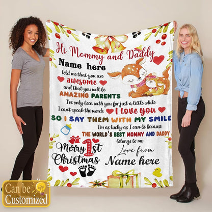 My First Christmas - A Personalized blanket for Mommy and Daddy