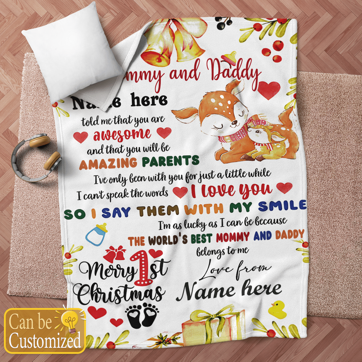 My First Christmas - A Personalized blanket for Mommy and Daddy