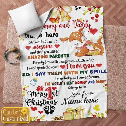 My First Christmas - A Personalized blanket for Mommy and Daddy
