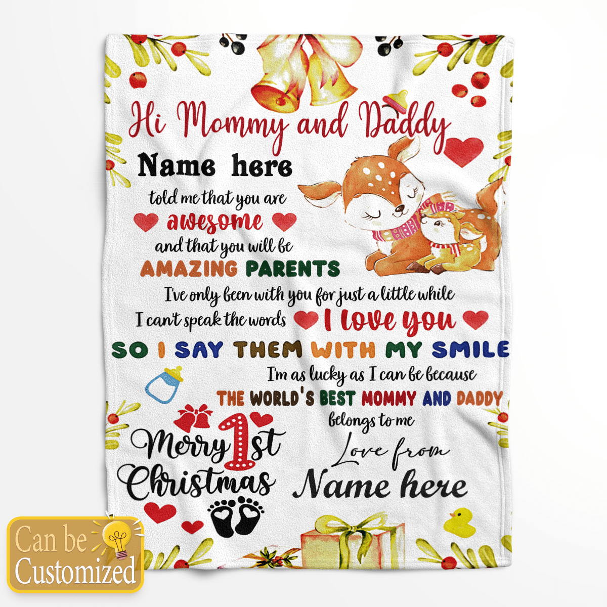 My First Christmas - A Personalized blanket for Mommy and Daddy