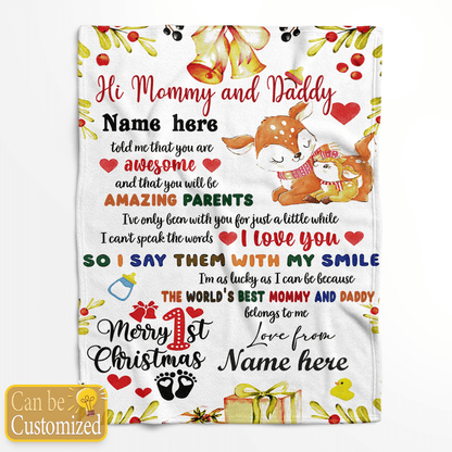 My First Christmas - A Personalized blanket for Mommy and Daddy
