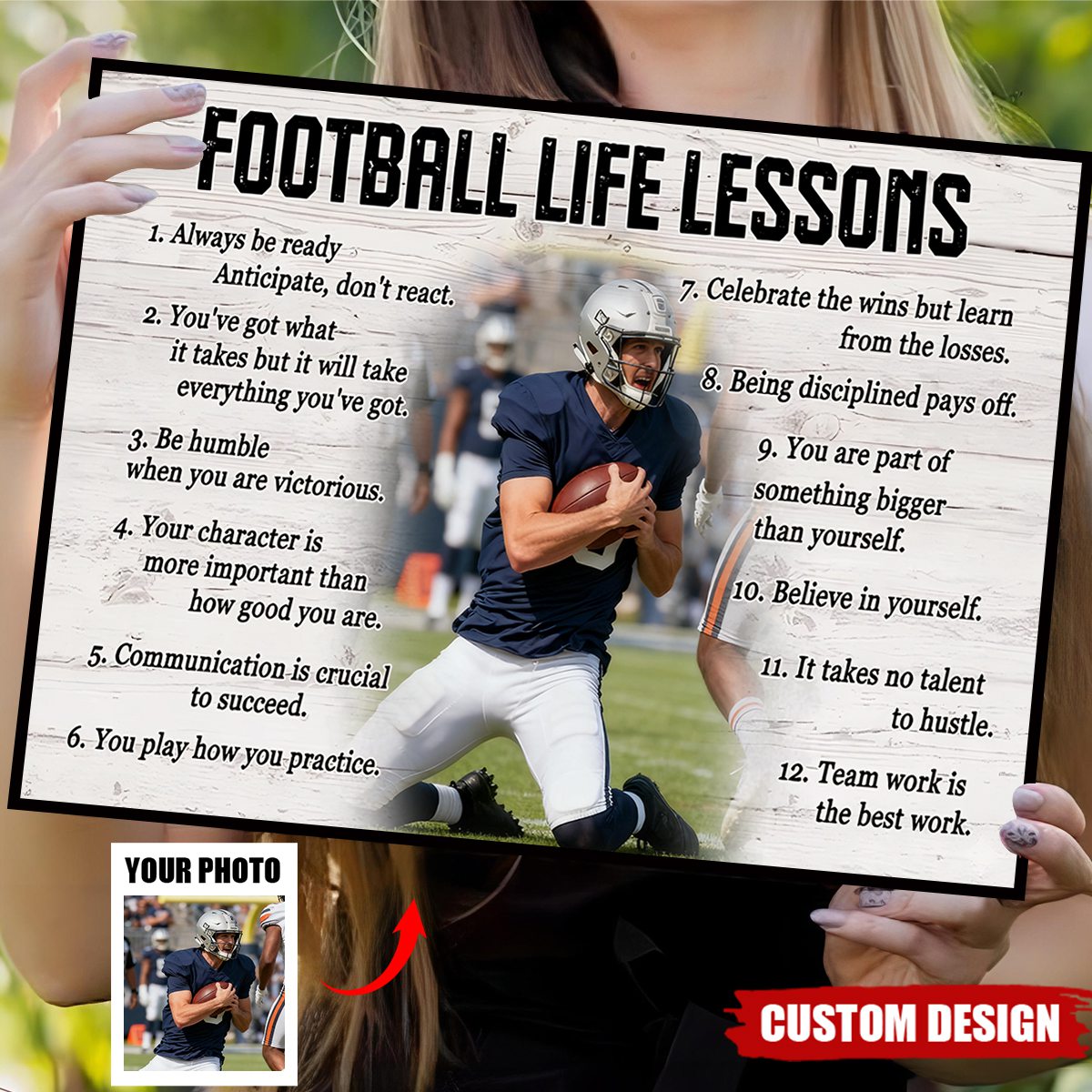 Personalized Custom Photo Football Life Lessons Poster / Canvas - Custom Gift For Football Lover