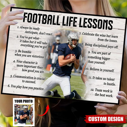 Personalized Custom Photo Football Life Lessons Poster / Canvas - Custom Gift For Football Lover
