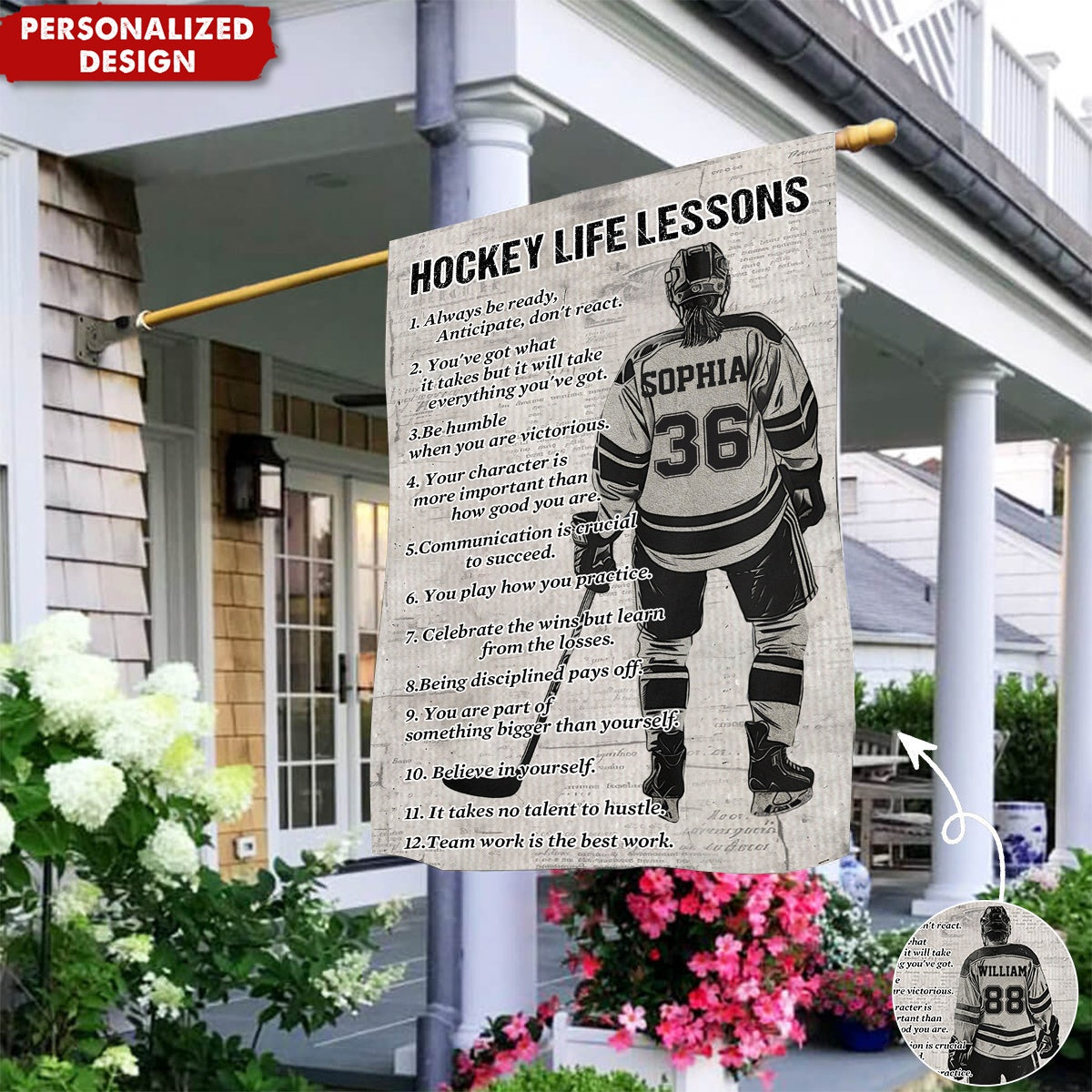 Garden Flag material and size view - Personalized Hockey Garden Flag