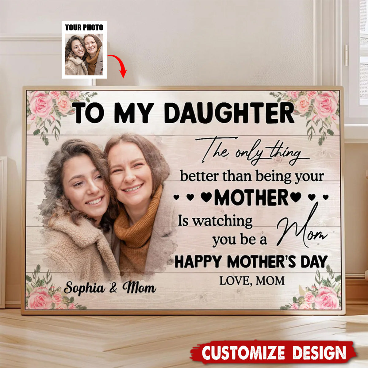Personalized Photo Canvas for Daughter: "Watching You Be a Mom" Gift