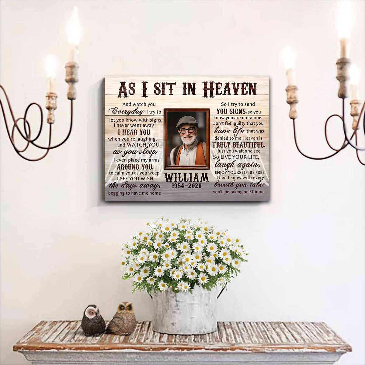 Custom As I Sit In Heaven Memorial Photo Canvas personalization view for Family