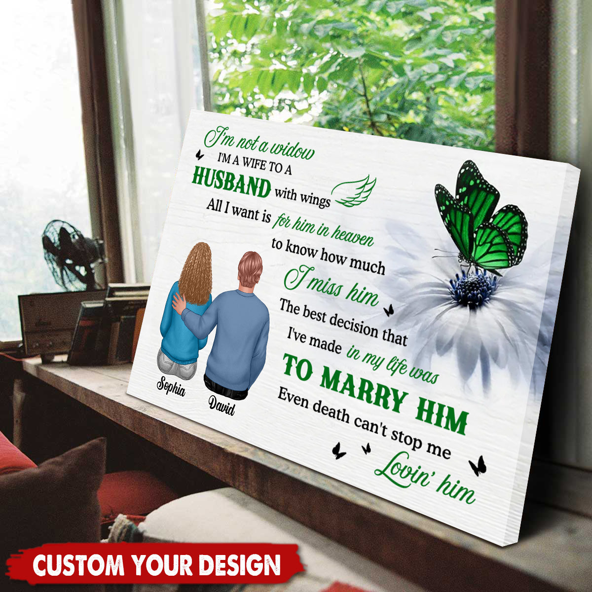 Personalized Memorial For Loved One Canvas: "I'm Not A Widow" Husband with Wings Art