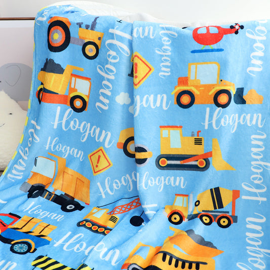 Personalized Cartoon Transport Truck Name Blanket