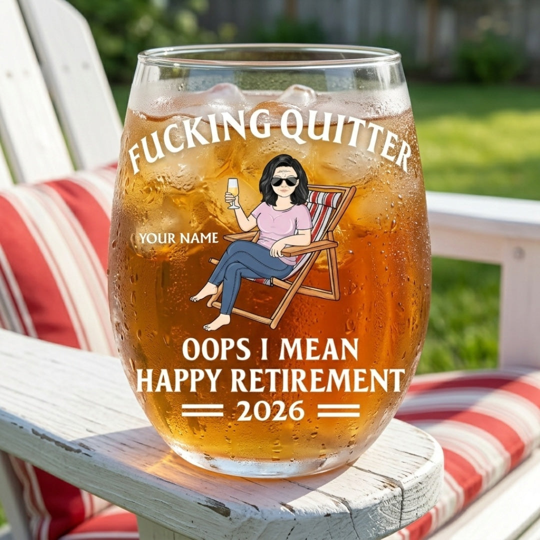 Oops I Mean Happy Retirement - Personalized Stemless Wine Glass